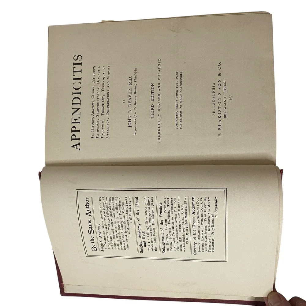 1905 Appendicitis Diagnosis Treatment John‎ B Deaver 3rd Ed Medical History Book